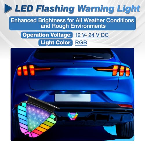 RGB LED Rear Brake Light, 12V-24V DC Warning Flashing Lights Compatible with vehicles such as Cars, Trucks, Motorcycles, and Bikes, 1 pc (Triangle)