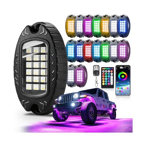 16Pods Heavy Duty Aluminum RGBW LED Rock Lights Kit for Trucks Pickup Jeep Gladiator Off-Road, APP/RF Remote, Plug&Play Pre-Wired, IP67 Waterproof Multicolor Dual Zone 12V Underglow Accent Lights - color: RGBW 18LEDs, size: 16Pods