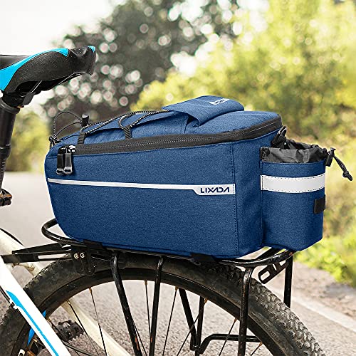 Lixada Bike Panniers Bike Trunk Bag Insulated Bag for Warm/Cool Items, Bicycle Rear Rack Storage Luggage Bicycle Seat Multifunctional Insulated Trunk Cooler Bag Shoulder Bag 11.4 6.3 6.7in - color: Dark Blue