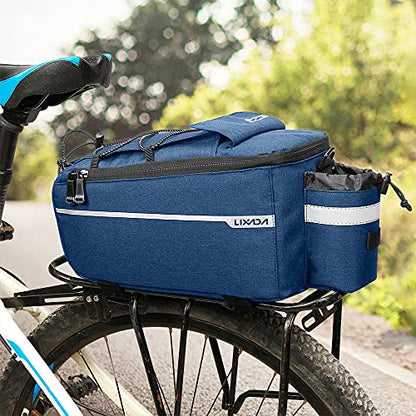 Lixada Bike Panniers Bike Trunk Bag Insulated Bag for Warm/Cool Items, Bicycle Rear Rack Storage Luggage Bicycle Seat Multifunctional Insulated Trunk Cooler Bag Shoulder Bag 11.4 6.3 6.7in - color: Dark Blue
