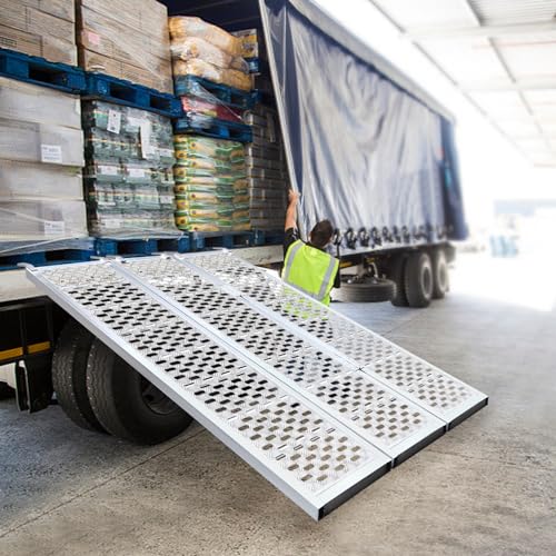 Folding Aluminum Trailer Ramp Loading Ramp with 4 Straps,1500lbs Loading Truck Folding Ramp,Heavy Duty Motorcycle Ramp for ATV,UTV,Trailer,Lawnmower (77''L x 54'' W)