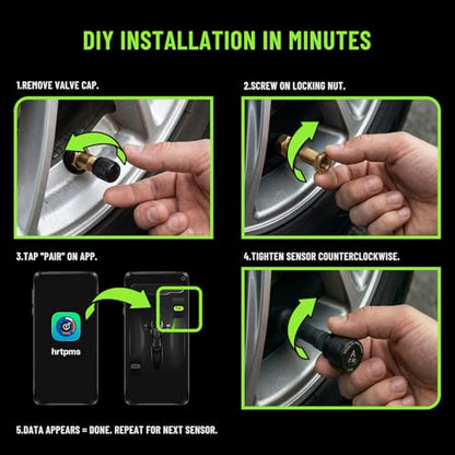 Motorcycle Tire Pressure Monitoring System, Bluetooth 5.0 Connect to Phone APP, Real-Time Tire Pressure & Temperature Display with Alarm, IP67 Waterproof External Sensors for Motorbike Scooter ATV