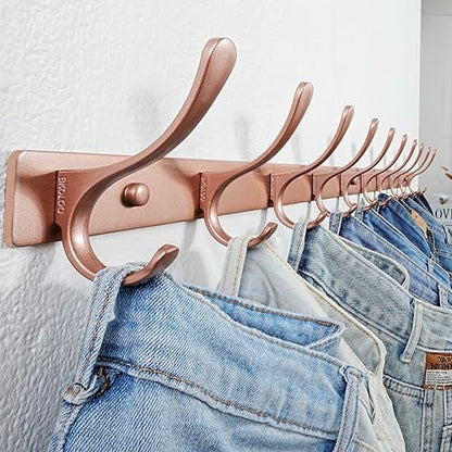 SKOLOO Coat Rack Wall Mounted - 10 Hooks, Heavy Duty, Stainless Steel, Metal Wall Hanger, Sturdy Coat Hooks for Hanging Coats, Jacket, Clothes, Hat, Matte Rose Gold - color: Matte Rose Gold, size: 10 Hook(1 Pack)