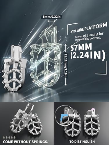 JFG RACING Dirt Bike Foot Pegs,7075 Aluminum CNC Pedals Rests for Surron Light Bee X and S/E Ride Pro S SS SR/CRF150F CRF230F 03-19/CRF250F 19-24/XR150L 15-24/KDX200 83-94-Silver - color: silver