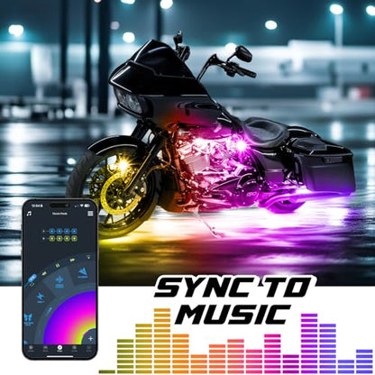XKmax LED Motorcycle Underglow Light Kit w/RGBW Color Chasing | App-Controlled (Advanced Engine + Underglow + Accent Kit) - size: Advanced Engine + Underglow + Accent Kit