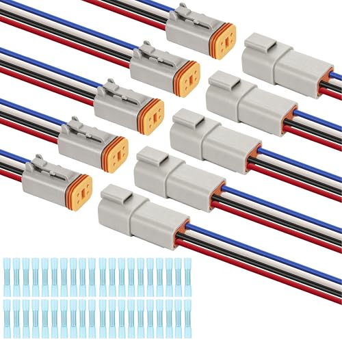 5 Kits Deutsch DT 4 Pin Wiring Harness Connector, Deutsch Male Female 2 Wire Way Waterproof Automotive Electrical Connector 16 AWG with Heat Shrink Tubing for Car Truck Boat, grey - color: 5 Sets-Grey, size: 4Pin