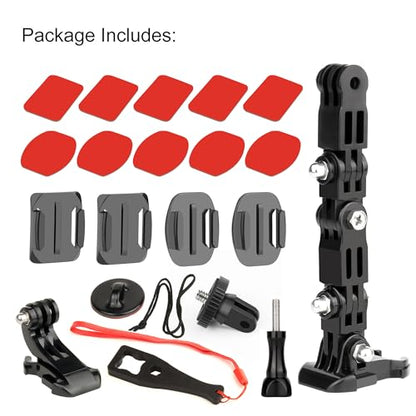 SOONSUN Motorcycle Helmet Chin Mount Kits for GoPro Hero 13 12 11 10 9 8 7 6 5 4 Hero Session, AKASO, SJCAM, Osmo Action Camera – Includes Adhesive Pads Flat Curved J-Hook Mount