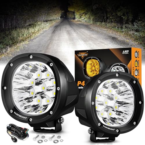 Auxbeam 4In 90W Round Led Offroad Lights, 2PCS 9000LM Led Light Pod Super Bright Round Driving Light with Wiring Harness Kit Spot White Beam for Truck Pickup SUV ATV UTV 4x4 Jeep Wrangler Motorcycle - color: White Spot Driving Lights