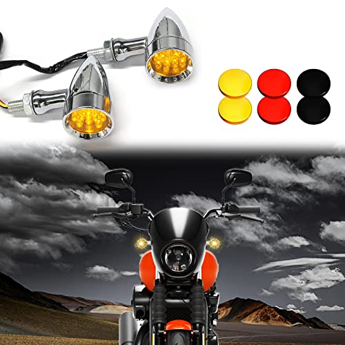 DREAMIZER 2pcs Chrome Bullet 15 LEDs Motorcycle Turn Signal Lights Front and Rear Indicator Lamps Compatible with Harley Honda Yamaha Cruiser Softail Sportster StreetBike Chopper Bobber (Amber lens) - color: Chrome#1