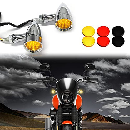 DREAMIZER 2pcs Chrome Bullet 15 LEDs Motorcycle Turn Signal Lights Front and Rear Indicator Lamps Compatible with Harley Honda Yamaha Cruiser Softail Sportster StreetBike Chopper Bobber (Amber lens) - color: Chrome#1