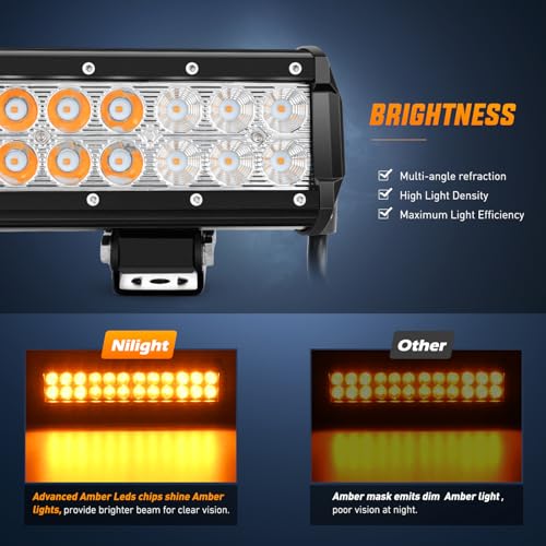 Nilight LED Light Bar 12 Inch 72W Spot Flood Combo Amber Beam Off Road Lamp Fishing Hunting Emergency Deck Work Lighting for Trucks UTV Pick-up Van Boat Tractor - color: Amber