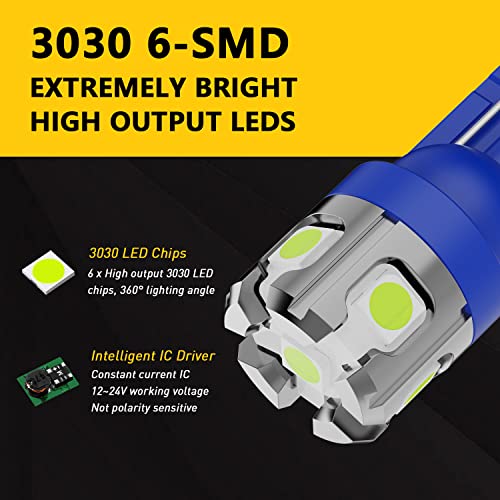 PHINLION 194 168 LED Bulb Ice Blue Super Bright 2825 W5W T10 Wedge 6-SMD 3030 Chipsets LED Replacement Bulbs for Car Interior Dome Map Parking Trunk Door Courtesy License Plate Lights - color: Ice Blue