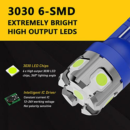 PHINLION 194 168 LED Bulb Ice Blue Super Bright 2825 W5W T10 Wedge 6-SMD 3030 Chipsets LED Replacement Bulbs for Car Interior Dome Map Parking Trunk Door Courtesy License Plate Lights - color: Ice Blue