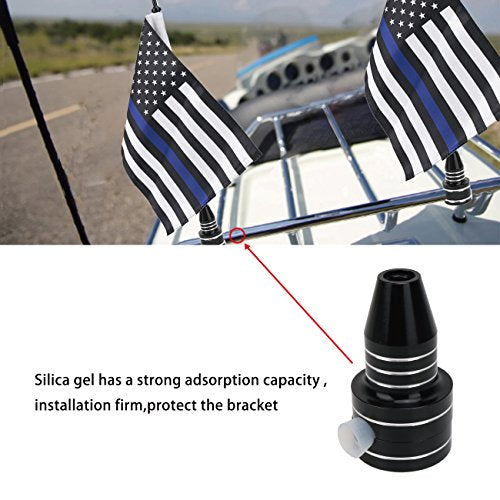 Thin Blue Line American Flag with Black Motorcycle Flagpole Mount for Harley Honda Goldwing CB VTX CBR Yamaha - Fits 1/2" Round Luggage Rack - color: Blue Line American Flag Black Flagpole