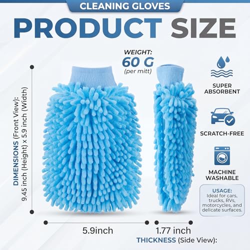 Patelai 30 Pcs Car Wash Mitts Bulk Microfiber Scratch Free Detailing Chenille Car Washing Gloves Hand Double Sided Absorbent Cars Sponge for Washing Cleaning Trucks Boats, 9.45 x 5.9 Inch(Grey,Blue) - color: Grey,blue