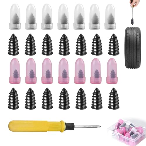 Tire Repair Rubber Nails Kit, 2026 Upgrade Screw in Tire Repair Plugs Fast Self Service Tire Repair Tools, Tire Repair Rubber Nail for Car Truck, Tractor Tire, Motorcycle (35 Pcs) - color: 35 Pcs