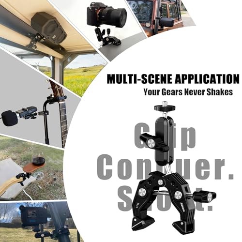 Phone Clamp Mount with 360° Dual Ballhead Anti-Fall 360° Rotating Motorbike Phone Holder AC Clamp Mount for GoPro Hero 13,DJI OSMO Pocket 3,Insta 360 X5 Fits Mountain/Scooter/Dirt - color: Black