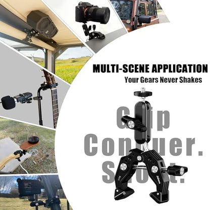 Phone Clamp Mount with 360° Dual Ballhead Anti-Fall 360° Rotating Motorbike Phone Holder AC Clamp Mount for GoPro Hero 13,DJI OSMO Pocket 3,Insta 360 X5 Fits Mountain/Scooter/Dirt - color: Black