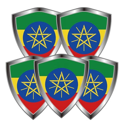 Ethiopia Flag Decal Sticker - Ethiopian Flags Shield Shape Reflective Vinyl Car Stickers - for Car Window Bumper Laptop Waterproof Sticker (5Pcs) - color: Ethiopia