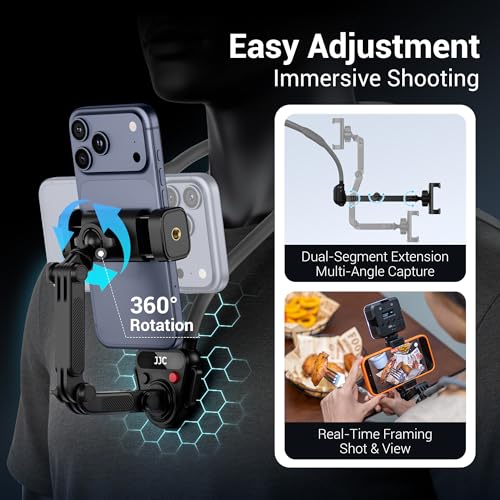 JJC Neck Phone Holder Camera POV Chest Mount, Hands-Free Recording for Samsung S26 S24 Xiaomi 17 16 Ultra iPhone 17 16 Pro Max, GoPro Hero 13 12 DJI Osmo Action 6 5 for Hiking Cycling Vlogging