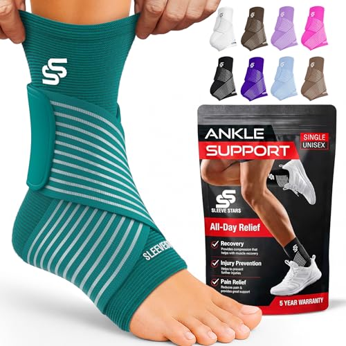 Sleeve Stars Ankle Brace for Women & Men, Ankle Wrap for Sprain, Compression Sleeve for Plantar Fasciitis Relief, Easy Customizable Support: w/ Removable Strap (Single/M:10"-12"/Turquoise) - color: Turquoise, size: Medium