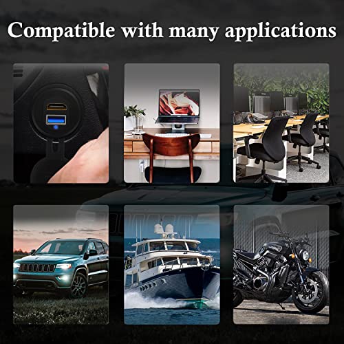 USB 3.0 & HDMI to HDMI + USB 3.0 Car Mount Flush Cable, Alloy Shell Dash Panel Extension Cable with LED Indicator for Car Boat Motorcycle 1ft - style: USB3.0 & HDMI 1ft