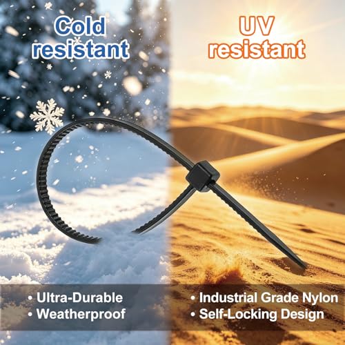 Thick Zip Ties Heavy Duty, 12 inch, Black, 250 lbs High Strength, 500 Pack, Heavy Duty Zip Ties for Outdoor Use, Extra Wide & Strong UV Resistant Cable Ties, Wire Ties, SiKuLin - size: 12" (500 Pack) (250 lbs)