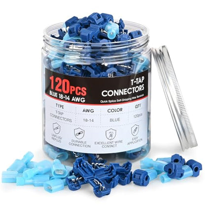 Nilight 120PCS/60 Pairs Quick Splice Disconnect Wire Terminals T-Tap Spade Connectors Blue 16-14 AWG Male Female Fully Insulated Crimp Self-Stripping Kit - size: 120Pcs 16-14AWG