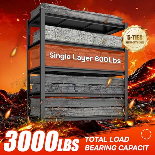 Heavy Duty Garage Shelving,5-Tier Garage Storage Shelves,3000LBS Storage Shelves Heavy Duty,Adjustable 5 Tier Shelving Unit,Heavy Duty Shelving for Garage Storage Warehouse,39''×14''×71'' - size: 5 Tier-39" W X 14" D X 71" H