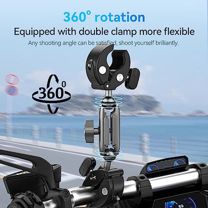 TELESIN 360 Dual Ball Clamp Mount, Bike Bicycle Motorcycle Handlebar Stick Pole Mount Holder Accessories for DJI Action 6/5/4/3, GoPro Mission 1 PRO, Hero 13 12, Insta360 Luna Ultra 360 X5, Xtra Muse - color: Metal Dual Ball