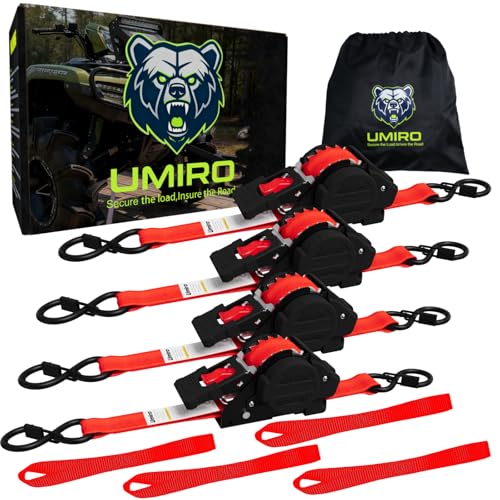 Retractable Ratchet Straps, 4-Pack, 1 Inch x 12 Feet Heavy Duty Tie Downs, 1760lb Break Strength, Self Retracting for Truck, Cargo, Trailer, Motorcycle, ATV, UTV (Red, 4pack) - color: Red, size: 4pack