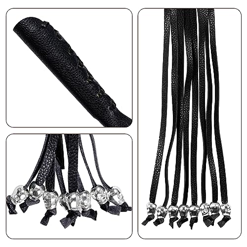 Motorcycle Lever Cover PU Leather Fringed Brake Clutch Covers Universal Grip Tassels Motorcycle Handlebar Covers with Skull Beads - color: Black with Black Strap
