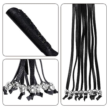 Motorcycle Lever Cover PU Leather Fringed Brake Clutch Covers Universal Grip Tassels Motorcycle Handlebar Covers with Skull Beads - color: Black with Black Strap