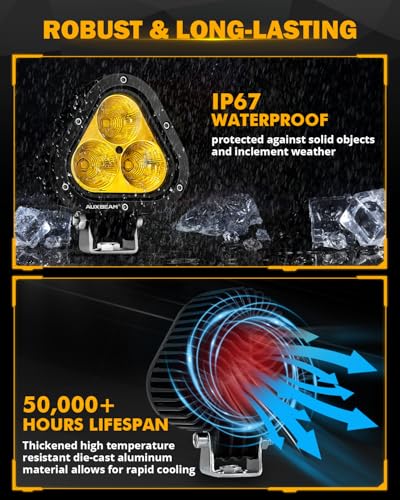 Auxbeam 4 Inch LED Led Pod Light, 90W Off Driving Road Light Amber Fog Lights Yellow Spot Flood Combo Ditch Lights Auxiliary Lights for Jeep Truck ATV Motorcycle