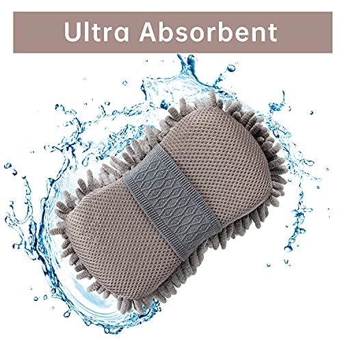 4 Pack Car Wash Mitt, BELPAIR Microfiber Sponge Cleaning Mitten for Window Cleaner, Non Scratch Sponges Auto Supplies Duster Kit Premium Washing Scrub Foam for Care Tools Foaming Cleaner (Grey)