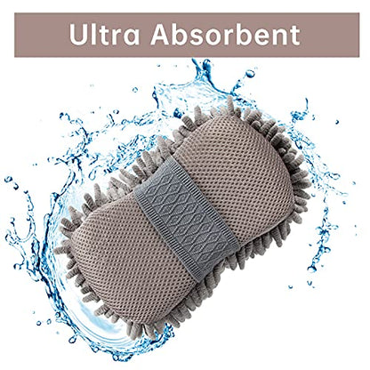 4 Pack Car Wash Mitt, BELPAIR Microfiber Sponge Cleaning Mitten for Window Cleaner, Non Scratch Sponges Auto Supplies Duster Kit Premium Washing Scrub Foam for Care Tools Foaming Cleaner (Grey)