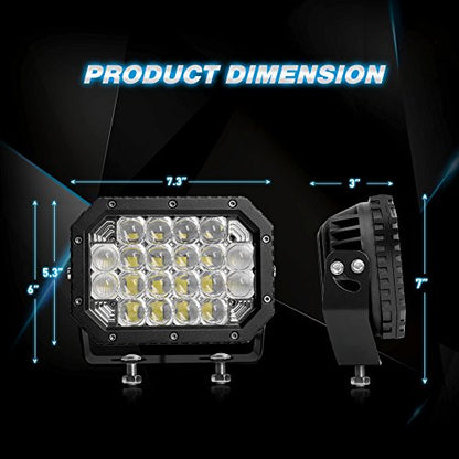 Nilight - 14039C-B LED Light bar 2PCS 7.4Inch 100W Spot & Flood Combo 8000LM 5D Square Off Road Fog Driving Lights Roof Bumper Work Light - color: 2Pcs 7.4Inch 100W Lights White