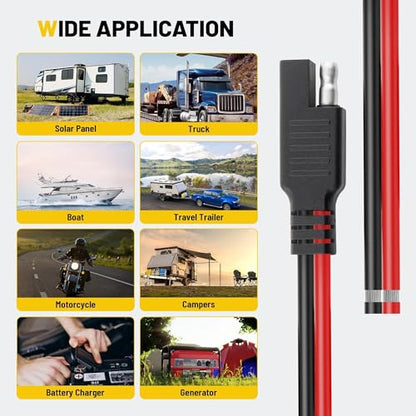 Oyviny 8PCS 12AWG SAE Connector Cable 1 Feet 2 Pin SAE Single Plug Quick Connector Disconnect Power Extension Cable Solar Panel Battery Wire 33CM for Motorcycles, Vehicle, Tractors Solar Panel