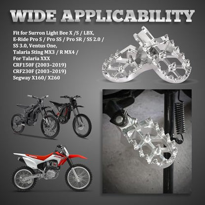 XINGWU Dirt Bike Foot Pegs for Surron Light Bee X/S E-Ride Pro SS/SR/S Talaria MX3 MX4 Segway X160/X260 CRF150F 230F 250F Electric Dirt Bike Foot Peg Rests (Silver) - color: Silver
