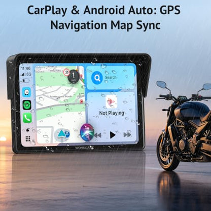 5" Compact Wireless Motorcycle CarPlay & Android Auto with TPMS Screen,IP67 Waterproof IPS Touchscreen,Voice Control, Dual Bluetooth Audio,USB/Acc Power Motorcycle GPS Display for Riding - size: 5 Inch