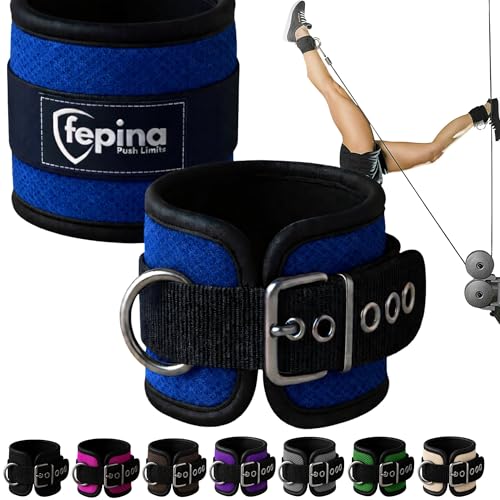 Metal Buckle-Lock Ankle Straps for Cable Machines – Never Slips, No Velcro, Adjustable Gym Ankle Cuffs & Cable Attachment for Women & Men, Ideal for Glute Kickbacks, Hip Abductors & Leg Workouts - color: Blue, size: Pair