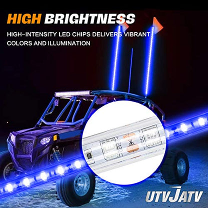 4ft LED Whip Blue Lights Waterproof Flag Pole Safety Antenna with Flag for Can Am Maverick X3 Sand Dune Buggy UTV ATV 2020 Polaris RZR XP 4X4 Offroad Truck 4 Wheels - 1PCS - color: Blue, size: 4FT 1PC LED whip light