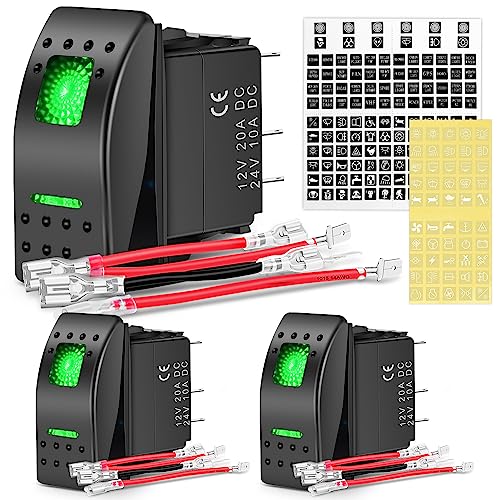 Nilight 3 Pack Rocker Switch with Night Glow DIY Stickers On Off 5 PIN SPST LED Light Switches with Green Backlit 12V/24V Toggle for Cars Trucks RVs Boats Auto Motorcycles - color: Green 3 PCS