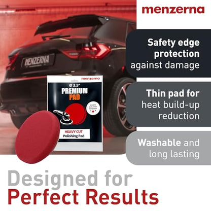 menzerna 3.5 Inch 2X Premium Polishing Pads Heavy Cut for Scratch Repair I Body Repair and Detailing Pads with Safety Edge & Velcro Attachment I Washable & Long Lasting - style: Heavy Cut Pad