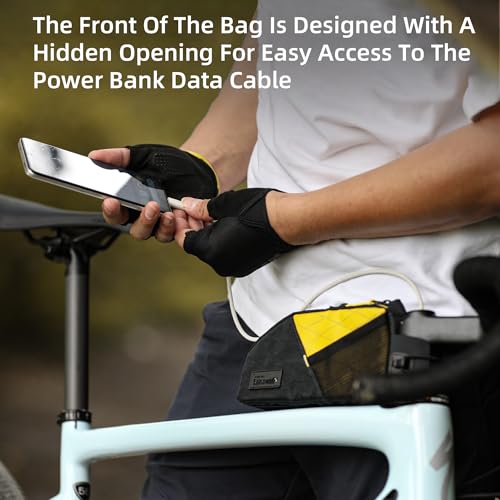 Rhinowalk Bike Frame Bag 1.2L, Waterproof Handlebar Bag with Phone Holder, Small Front Bag with Strap or Screw Mount, Fits Most Bikes – Black - color: Full Black, 1.2L