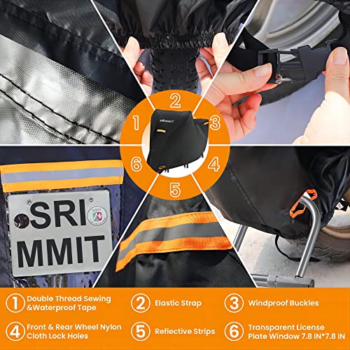 Motorcycle Covers Waterproof Outdoor Storage,420D Heavy Duty Motorcycle Tarp,Universal for All Season,with License Plate Window, 4 Reflective Strips, Lock-Holes Storage Bag (XXL -90" x 37" x 50") - size: XXL (90" x 37" x 50")