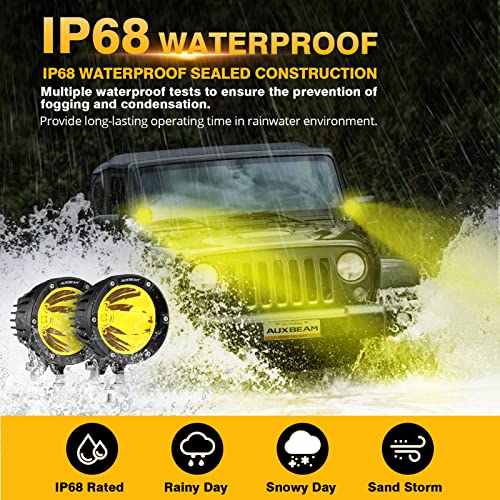 Auxbeam C4 Series Round LED Pods 4-Inch 72W Amber Fog Lights 2-Pack | Yellow auxiliary light bar, Pencil beam spot lights, A-pillar bumper driving spotlight, for ATV truck car Jeep motorcycle - color: C4 Series Amber Spot Lights