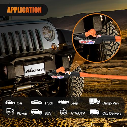 Nilight Kinetic Recovery Tow Rope Kit with 2 Soft Shackle 1" x 20ft Heavy Duty Offroad Tow Rope Snatch Strap Towing Strap kit 48,000LBS for UTV ATV SUV Truck Car Jeep Tractor - color: 1in x 20ft Rope+2 Pcs Soft Shackle