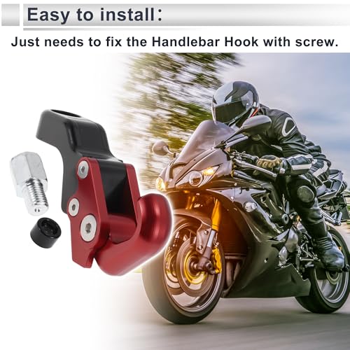 Adjustable Universal Motorcycle Hanging Hook Slope Handle with Hook Motorcycle Helmet Luggage Bag Holder Hanger Aluminum Alloy Red with 1 Pcs Screw - color: Red