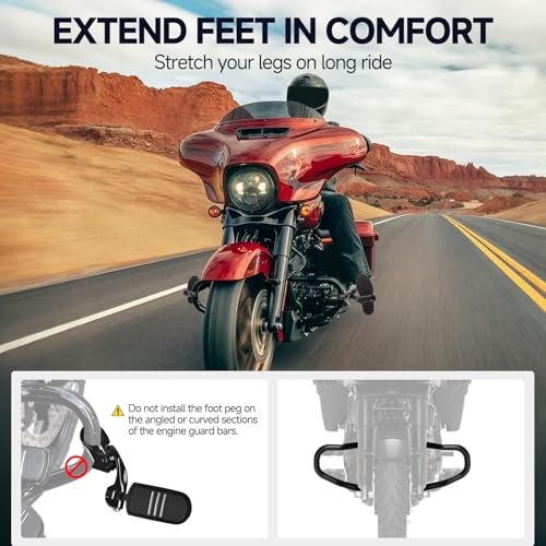 Upgraded-Highway Pegs, 1.25" Highway Footpegs Aluminum Short Angled Fit For 1''&1.25''(25/32mm) Crash Bars Compatible with Harley Road Electra Glide Road King Street Glide Softail Dyna Sportster Black